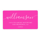 Bright Pink Modern Script Retouradres Etiket (Voorkant)