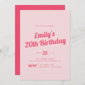 Bright Pink | Moderne retro elke leeftijd verjaard Kaart (Voorkant / Achterkant)