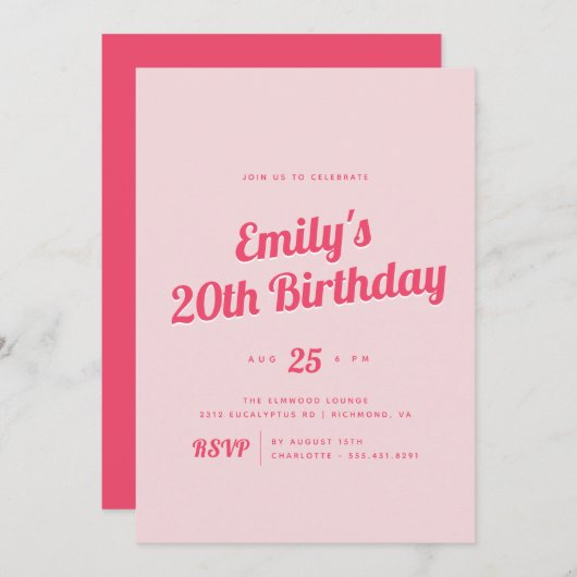 Bright Pink | Moderne retro elke leeftijd verjaard Kaart (Voorkant / Achterkant)