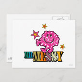 Bright Pink Mr Messy | Mousserende sterren Briefkaart (Voorkant / Achterkant)