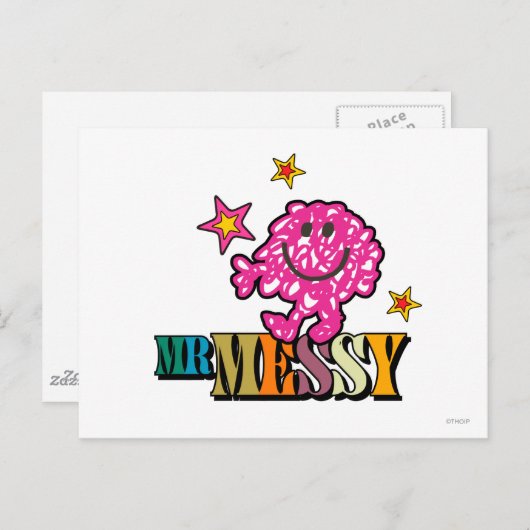 Bright Pink Mr Messy | Mousserende sterren Briefkaart (Voorkant / Achterkant)