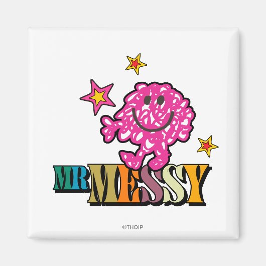Bright Pink Mr Messy | Mousserende sterren Magneet (Voorkant)