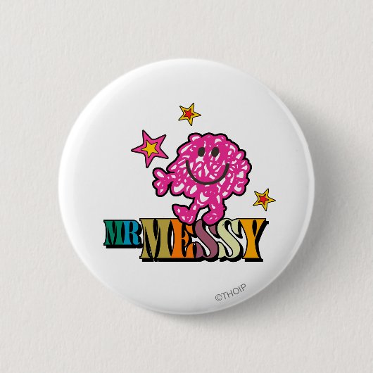 Bright Pink Mr Messy | Mousserende sterren Ronde Button 5,7 Cm (Voorkant)