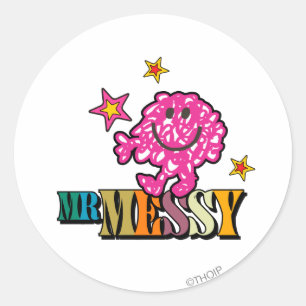 Bright Pink Mr Messy   Mousserende sterren Ronde Sticker