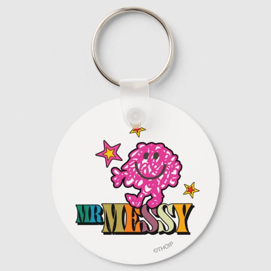 Bright Pink Mr Messy | Mousserende sterren Sleutelhanger (Voorkant)