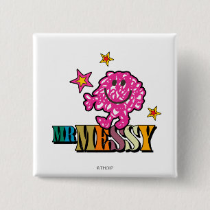 Bright Pink Mr Messy Mousserende sterren Vierkante Button 5,1 Cm