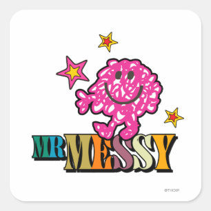 Bright Pink Mr Messy   Mousserende sterren Vierkante Sticker