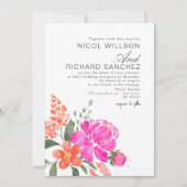 Bright Pink & Orange Floral Wedding  Kaart (Voorkant)