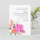 Bright Pink & Orange Floral Wedding  Kaart (Staand voorkant)