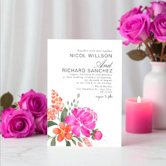 Bright Pink & Orange Floral Wedding  Kaart