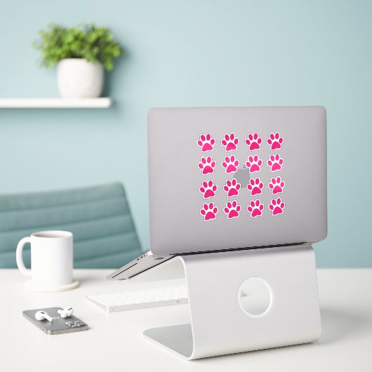 Bright Pink Paw Prints Sticker (Laptop op bureau)