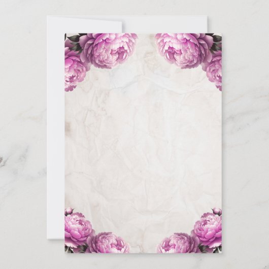 Bright Pink Peony Flowers  rustieke bruiloft Kaart (Achterkant)