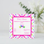 BRIGHT PINK POLKA DOT BLOCKS BABY SHOWER INVITATIO KAART (Staand voorkant)