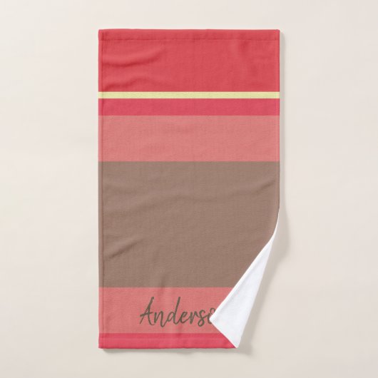 BRIGHT PINK RED BROWN  STRIPS PERSONALISEERD BAD HANDDOEK (Handdoek)