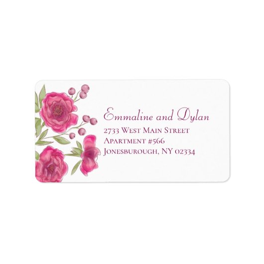 Bright Pink Rose Wedding Address Labels (Voorkant)