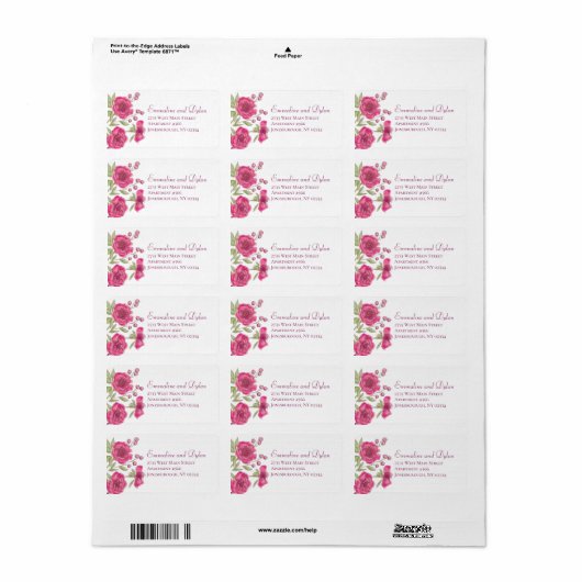Bright Pink Rose Wedding Address Labels (Full Sheet)