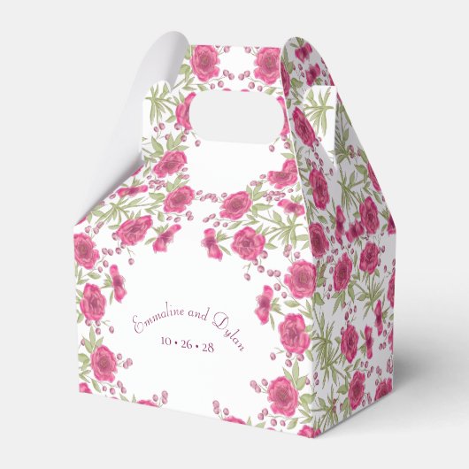 Bright Pink Rose Wedding Bedankdoosjes (Voorkant Zijde)