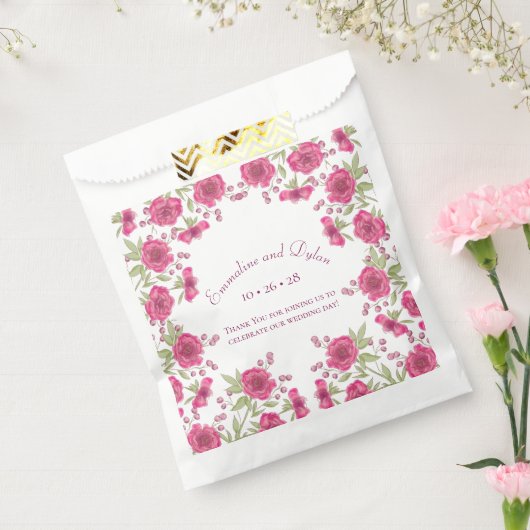 Bright Pink Rose Wedding Bedankzakje (Gezegeld)