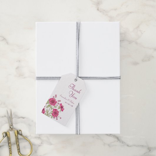 Bright Pink Rose Wedding Cadeaulabel (Met Touw)