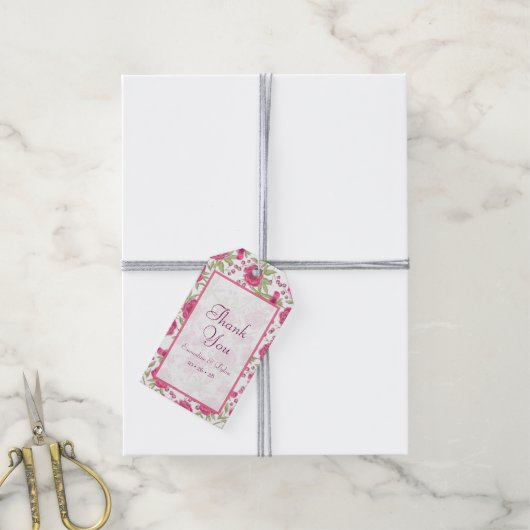 Bright Pink Rose Wedding Cadeaulabel (Met Touw)