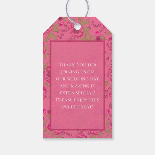 Bright Pink Rose Wedding Cadeaulabel (Achterkant)