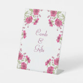 Bright Pink Rose Wedding Cards Gift Sign Reclamebord Met Voetstuk (Voorkant)