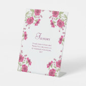 Bright Pink Rose Wedding Favors Sign Reclamebord Met Voetstuk (Voorkant)