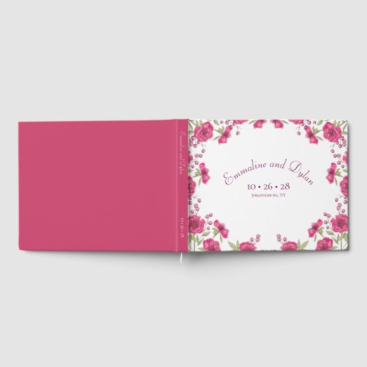 Bright Pink Rose Wedding Gastenboek (Volledig)