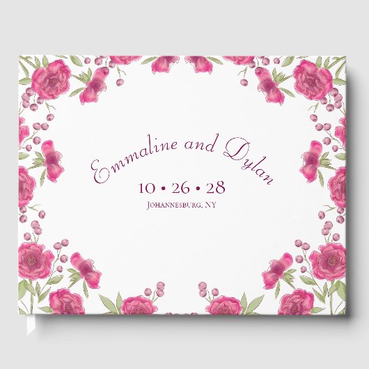Bright Pink Rose Wedding Gastenboek (Voorkant)