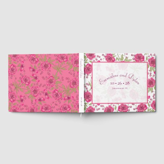 Bright Pink Rose Wedding Gastenboek (Volledig)