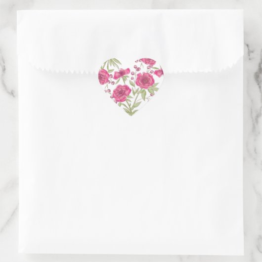 Bright Pink Rose Wedding Hart Sticker (Tas)