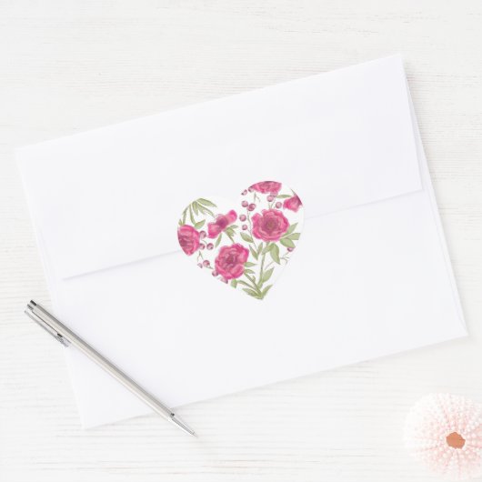 Bright Pink Rose Wedding Hart Sticker (Envelop)