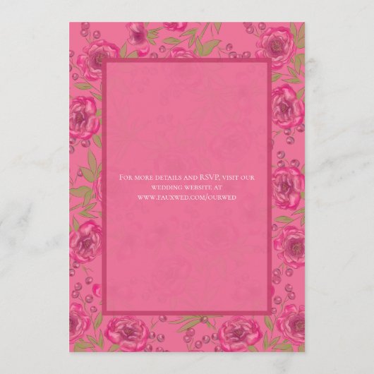 Bright Pink Rose Wedding Kaart (Achterkant)