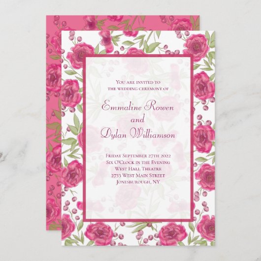 Bright Pink Rose Wedding Kaart (Voorkant / Achterkant)