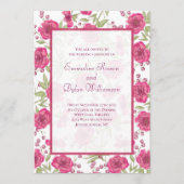 Bright Pink Rose Wedding Kaart (Voorkant)