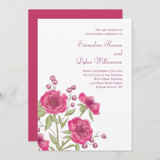 Bright Pink Rose Wedding Kaart (Voorkant / Achterkant)