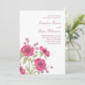 Bright Pink Rose Wedding Kaart (Staand voorkant)