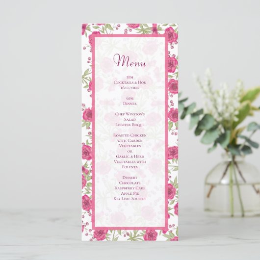 Bright Pink Rose Wedding Menus Menu (Staand voorkant)
