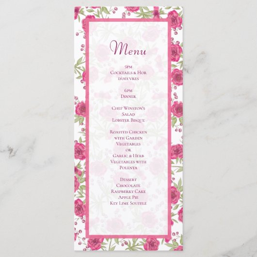 Bright Pink Rose Wedding Menus Menu (Voorkant)