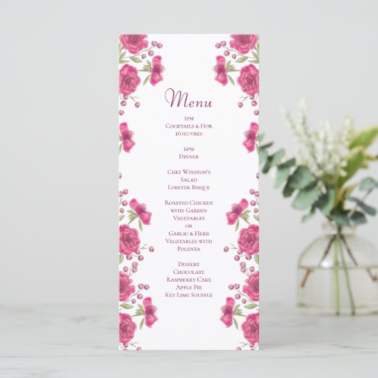 Bright Pink Rose Wedding Menus Menu (Staand voorkant)
