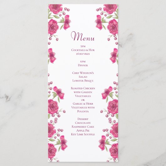 Bright Pink Rose Wedding Menus Menu (Voorkant)