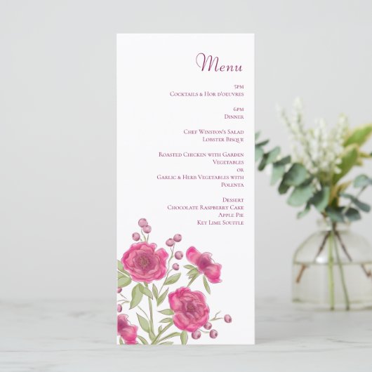 Bright Pink Rose Wedding Menus Menu (Staand voorkant)