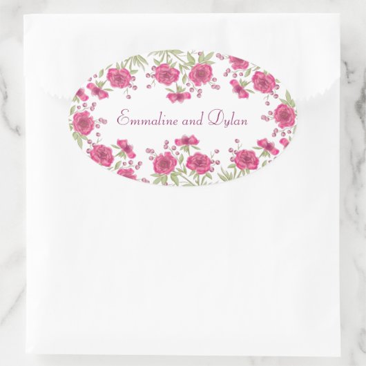 Bright Pink Rose Wedding Ovale Sticker (Tas)