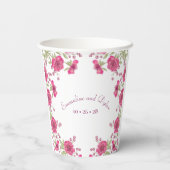 Bright Pink Rose Wedding Papieren Bekers (Achterkant)