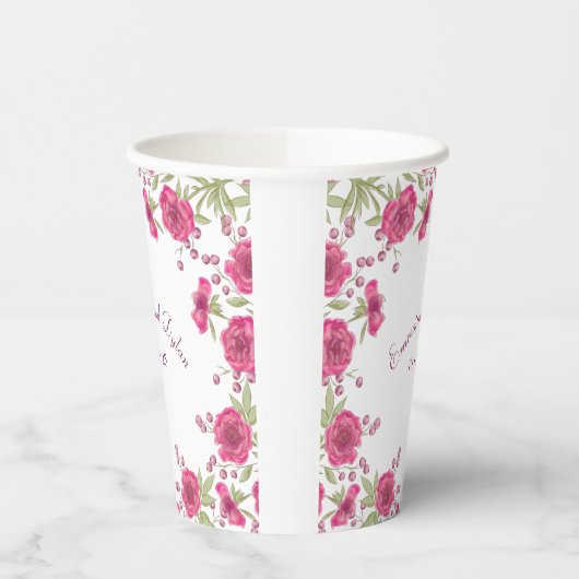 Bright Pink Rose Wedding Papieren Bekers (Links)