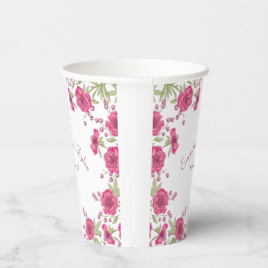 Bright Pink Rose Wedding Papieren Bekers (Rechts)