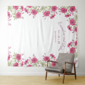 Bright Pink Rose Wedding Photo Backdrop Wandkleed (In Situ (horizontaal))