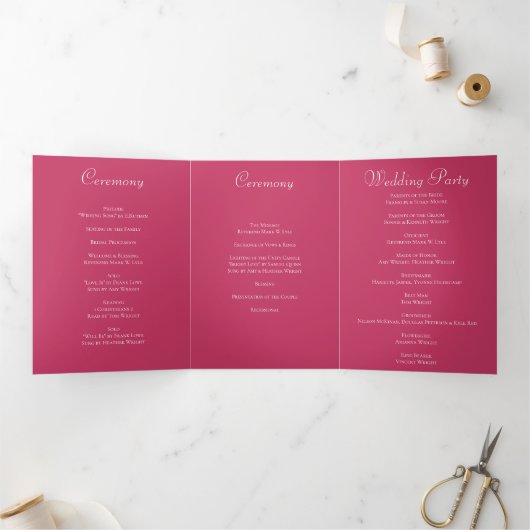 Bright Pink Rose Wedding Programs Drieluik Programma (Binnen)