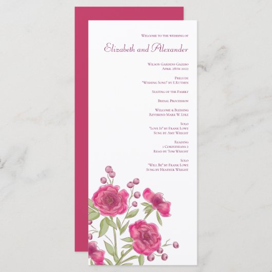 Bright Pink Rose Wedding Programs Menu (Voorkant / Achterkant)
