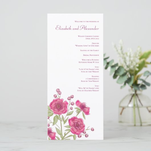 Bright Pink Rose Wedding Programs Menu (Staand voorkant)